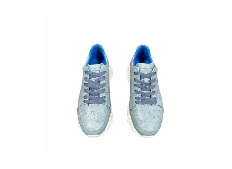 Authentic Crocodile Skin SkyBlue Unissex Masculino Feminino Macio Couro Jacaré Genuíno Masculino Feminino Casual Cadarço Sapatos Rasos, Azul-celeste, 41