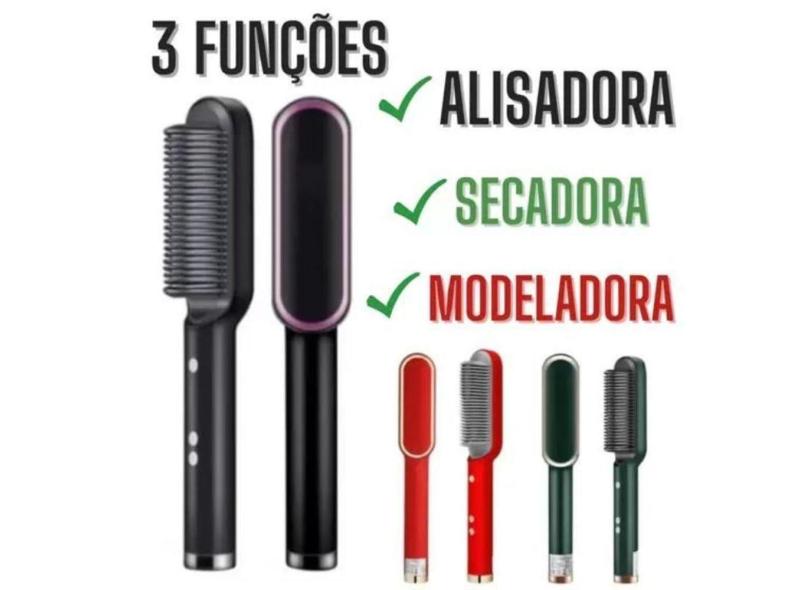 Escova Alisadora Pente Secadora Profissional 3 Em 1 Seca