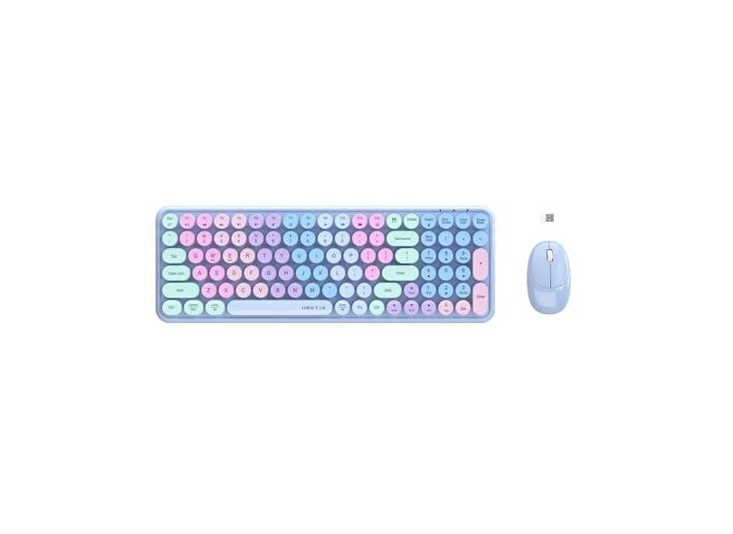 Combo de teclado e mouse sem fio, teclado flexível UBOTIE colorido gradiente colorido retrô para máquina de escrever, conexão de 2,4 GHz e mouse óptico