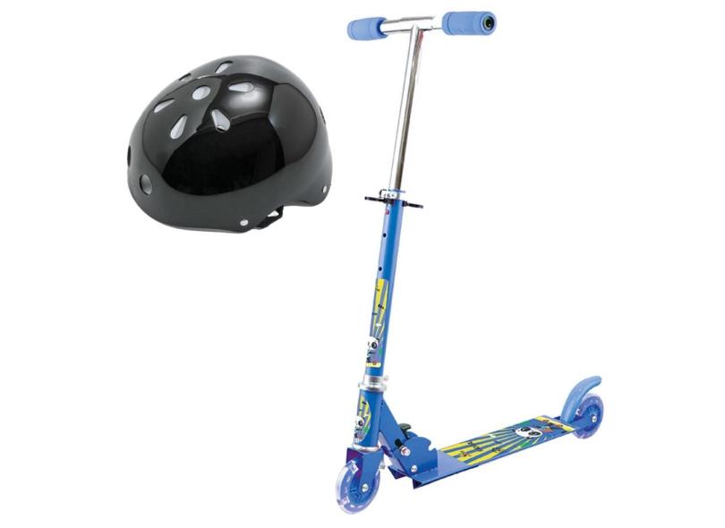 Patinete Radical Panda Menino Roda Led Com Capacete Proteção