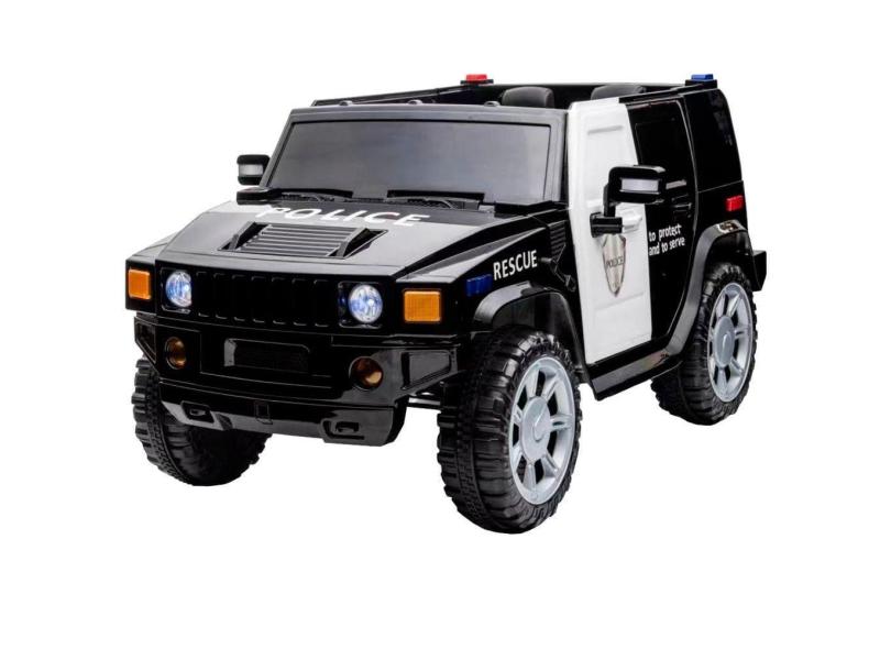 Mini Carro Jipe Elétrico Infantil 12V Policia Luz Som Bateria Controle Remoto Preto Brinqway Bw236pt