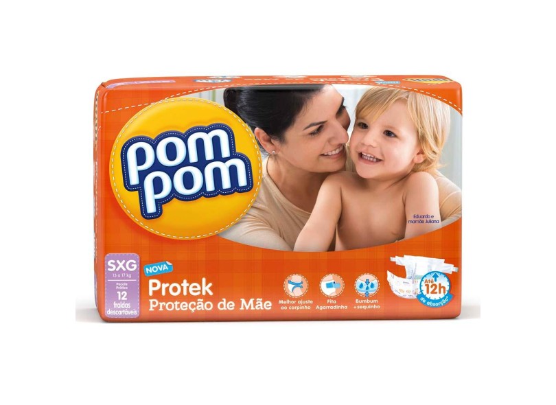 Fralda Pom Pom Protek Proteção de Mãe SXG Prático 12 Und 13 - 17kg