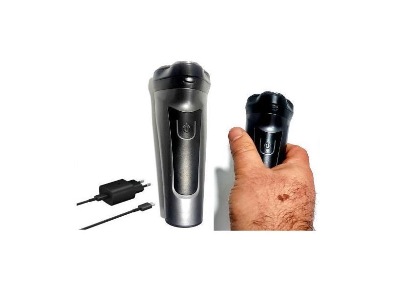 Barbeador Cinza Com 3 Lâminas com Bateria Integrada com recarregador b