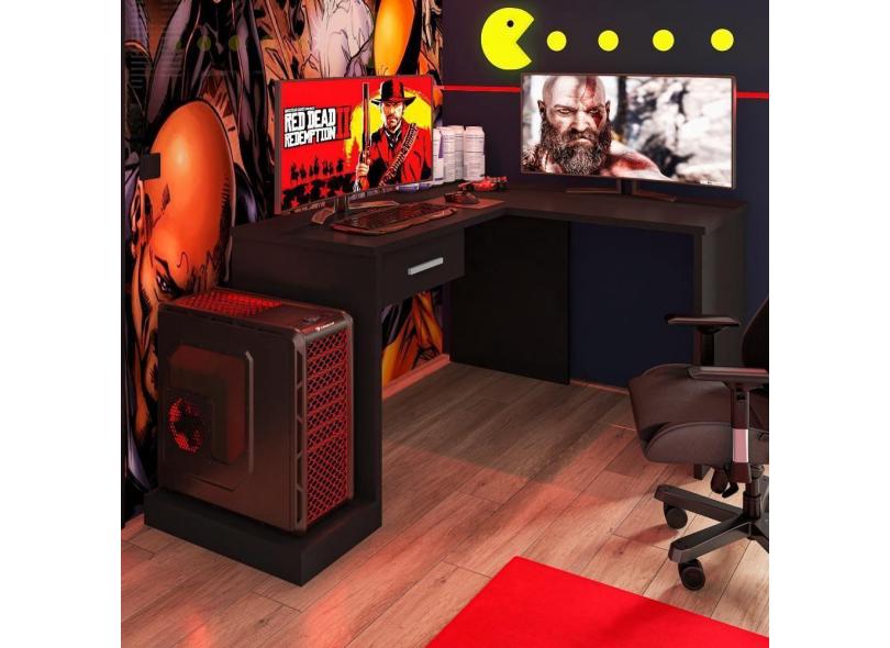 Mesa Gamer De Canto Com Gaveta Wayra Preto