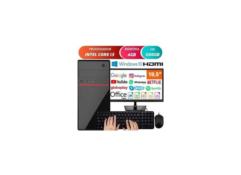 Computador Completo Pc Cpu Monitor 19,5 Intel Core i3 HDMI 4GB HD 500GB Windows 10 com Teclado e Mouse