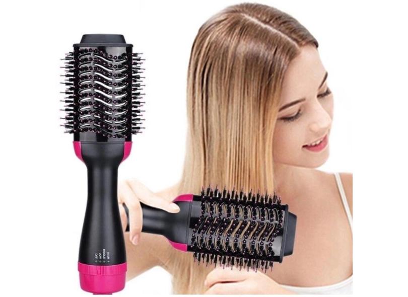 Escova Secadora Alisadora Profissional Preto Rosa Mulher