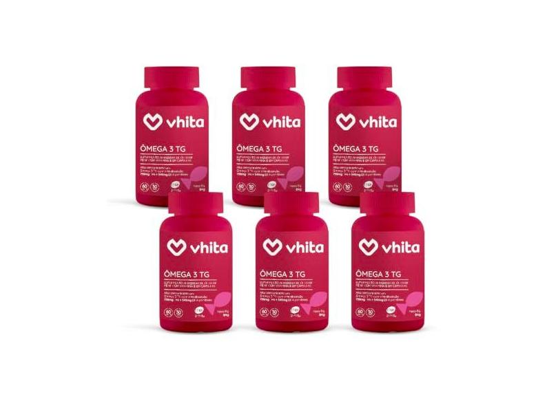 Ômega 3 1000mg TG - Importado e rico EPA DHA com selo IFOS e Vitamina E de 60 caps (6 unidades) - Vhita
