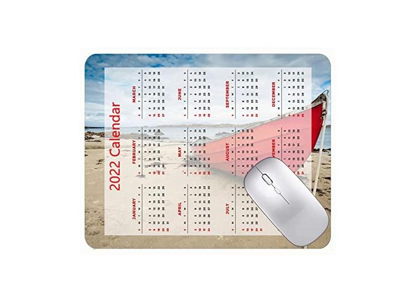 Mouse pad com calendário 2022 com feriados, tapete de mouse para jogos Red Boat Beach