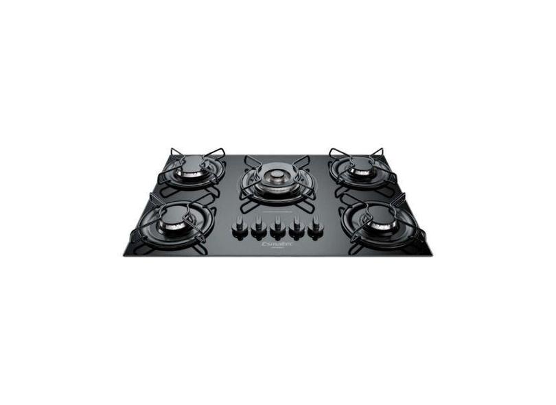 Cooktop À Gás 5 Bocas Esmaltec Vidro - Preto - 55x68x46 Cm, Preto, 110