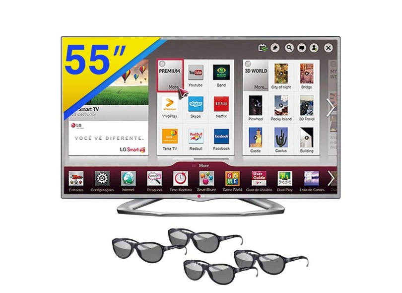 TV LED 55" Smart TV LG Cinema 3D Full HD 3 HDMI 55LA6210