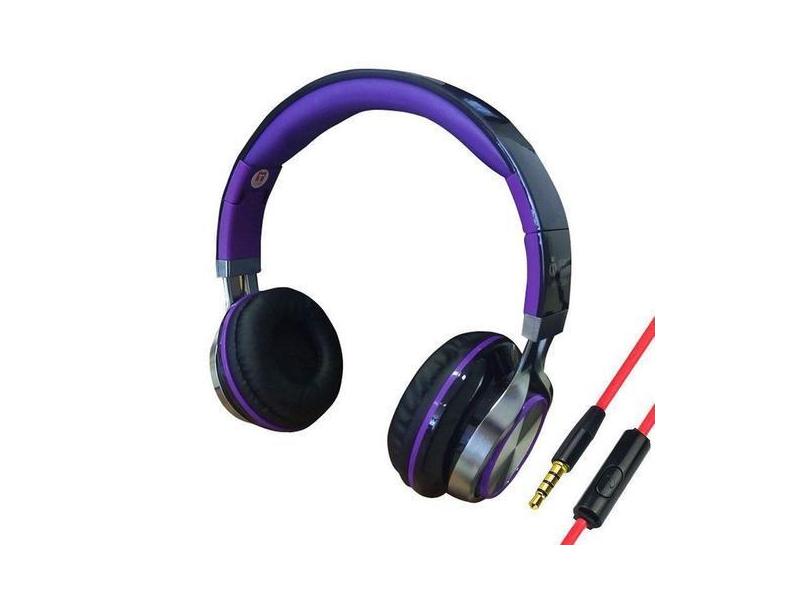 Headfone com Microfone para PC e Smartphone Preto e Roxo - Exbom