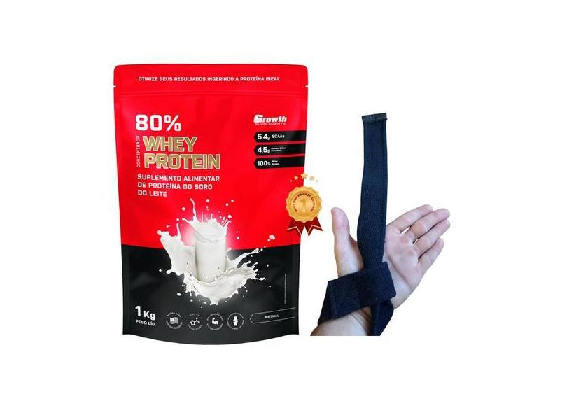 Kit Avançado Academia Whey Protein Growth 1Kg + Straps Punho Growth