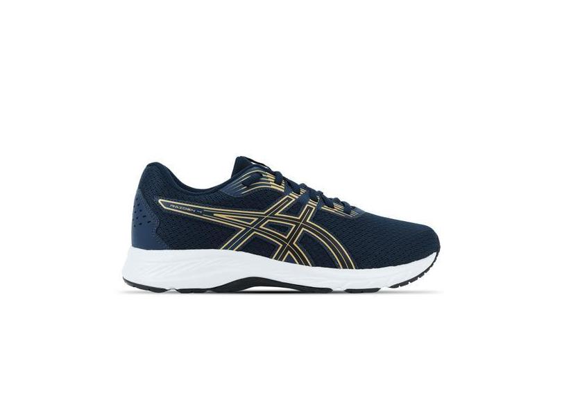 Tênis ASICS Raiden 4 - Masculino - Azul Marinho com Branco e Dourado ...