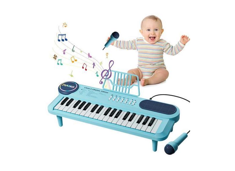 Piano de teclado ZMZS 37 teclas com microfone e suporte de música rosa