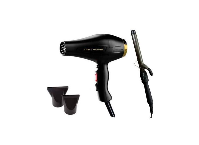 Kit Secador De Cabelo Lizze Supreme  Preto E Dourado + Modelador De Ca