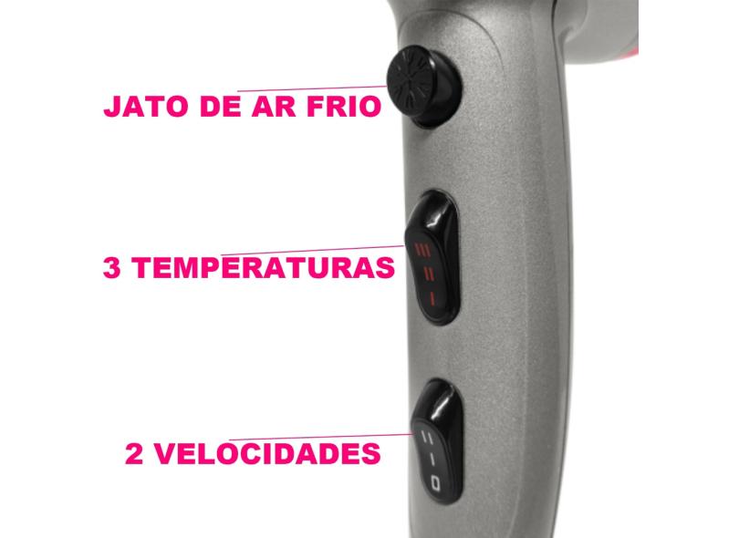 Secador De Cabelo Gama 2200w Salão Difusor Prancha Titanium