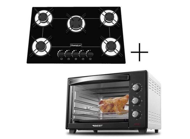 Fog o Cooktop 5 Bocas Preto + Forno De Eletrico 60 Litros 127v