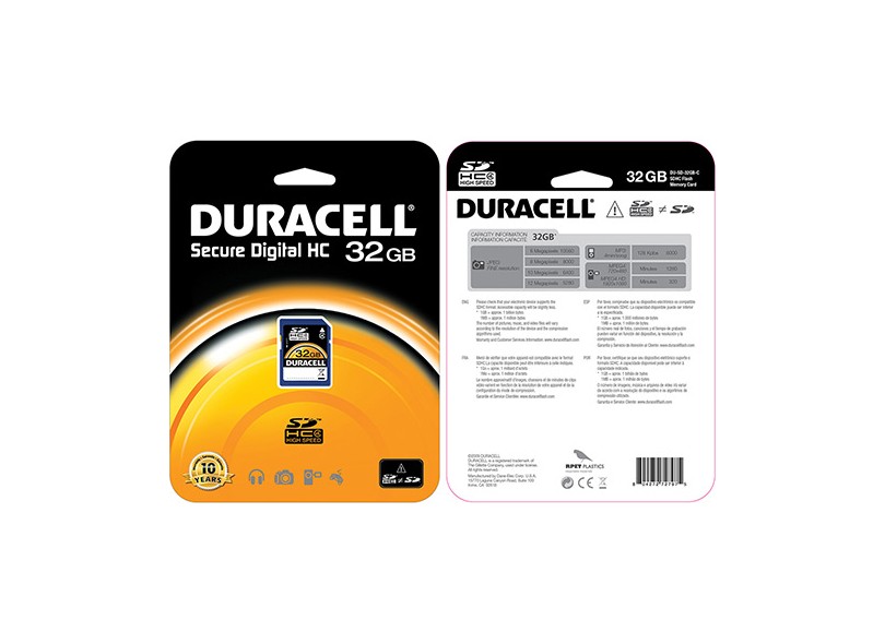 Cartão de Memória SDHC Duracell 32 GB DU-3IN1-04G-R