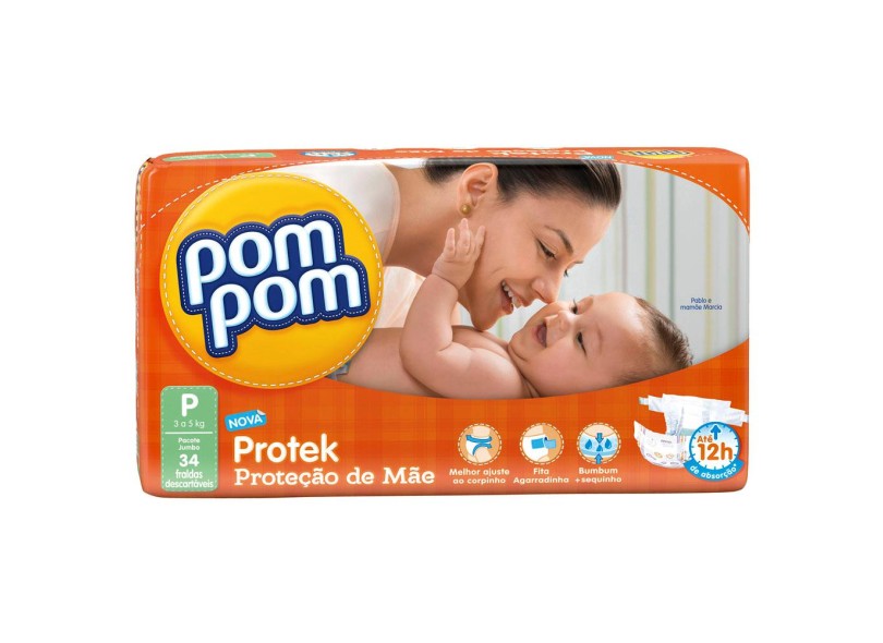 Fralda Pom Pom Protek Proteção de Mãe P Jumbo 34 Und