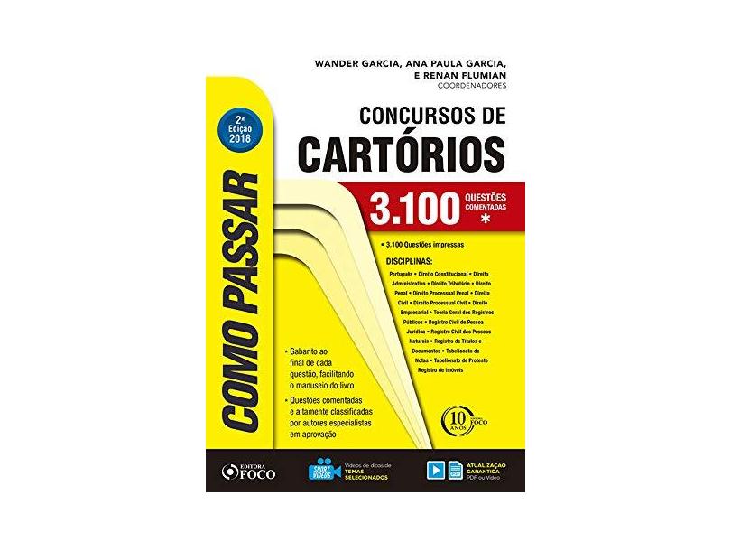 Como Passar Em Concursos De Cartorio- 3100 Questões - 2ª Ed. 2018 - Garcia,wander - 9788582422236
