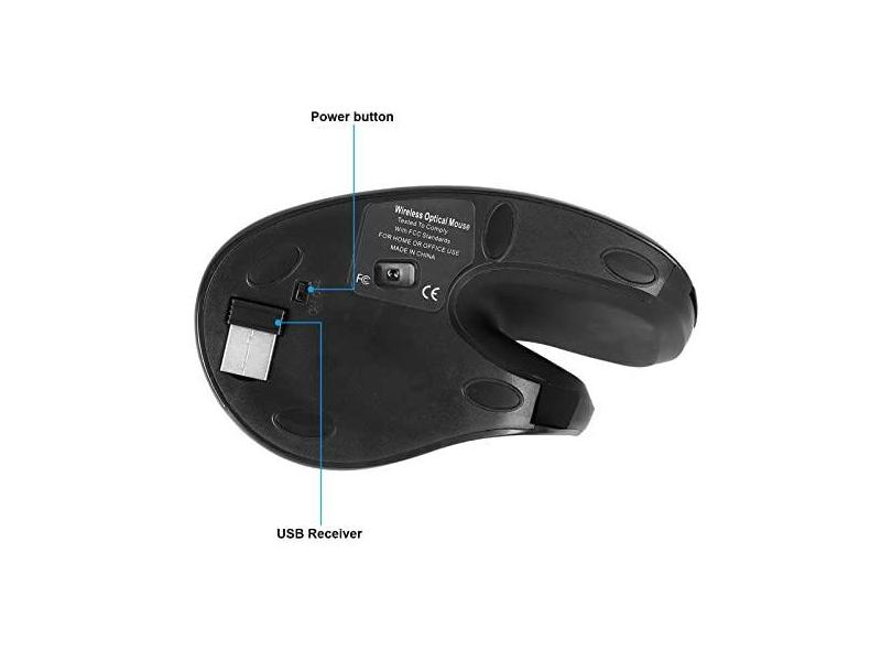 rato,Mouse vecal sem fio 2.4G ergonômico mouse vecal para jogos de escritório 3 níveis DPI preto