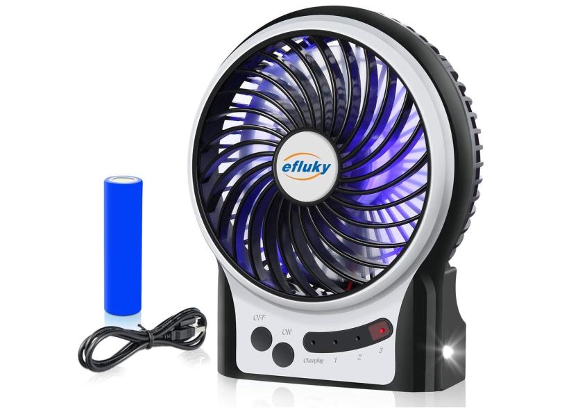 Efluky Velocidades Mini Desk Fan Ventilador Recarreg Vel Operado Por Bateria Com Luz Led E