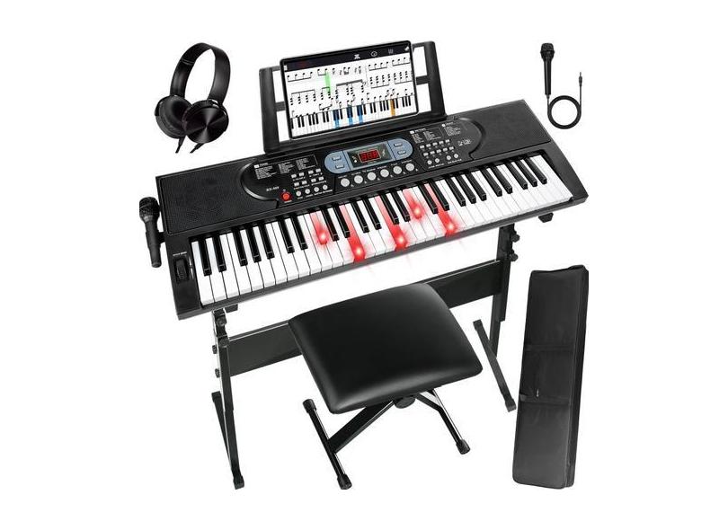 Piano de teclado AQNIEGEP elétrico de 61 teclas para crianças com banc