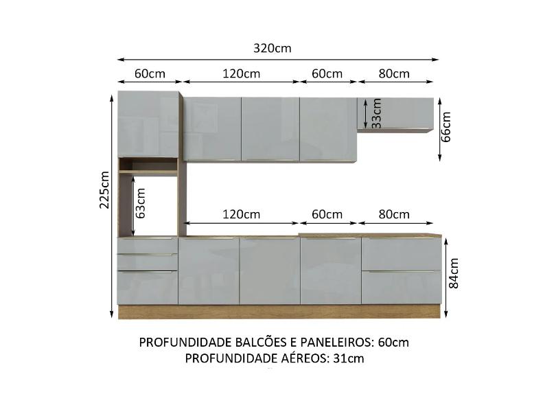 Cozinha Completa 5 Gavetas 8 Portas para Micro-ondas / Forno Lux 320004 Madesa