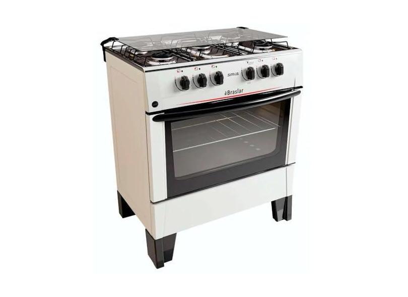 Fogão 5 Bocas a Gás Braslar Sirius Plus com Acendimento Automático e Forno 72,2L Branco - Bivolt