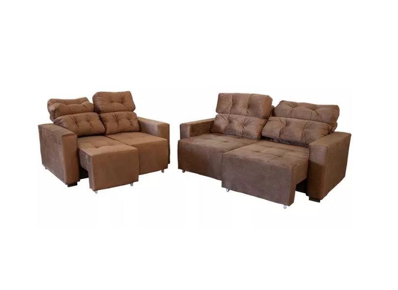 Conjunto 2 e 3 lugares Reclinável Retrátil Suede Amabilli Gazin