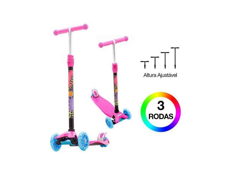 Patinete Dm Radical Para Meninas Infantil De 3 Rodas Com Led