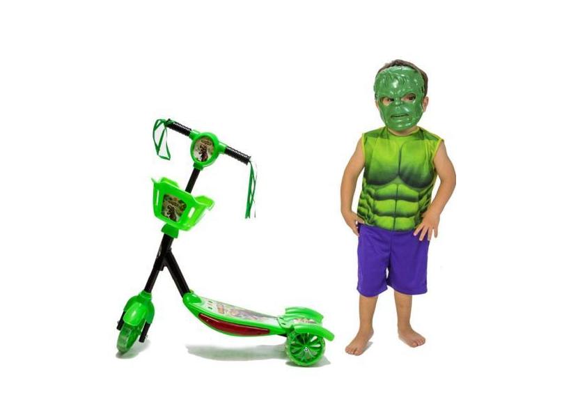 Patinete Verde Mais Fantasia Hulk - Dm Toys
