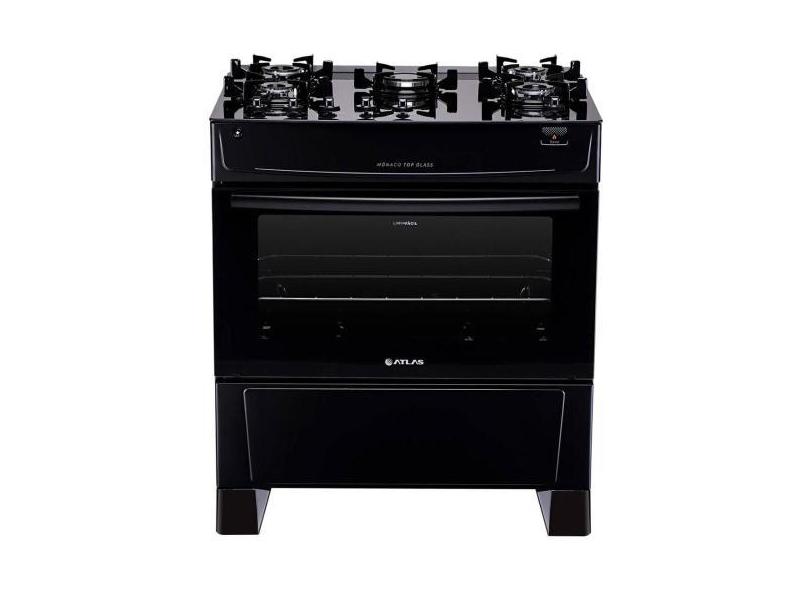 Fogao 5 Bocas Atlas de Piso Automático com Mesa de Vidro Forno Grande 