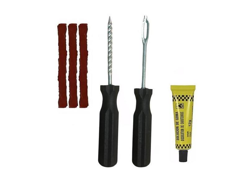 Kit Conserto Reparo Pneus Completo 3 Remendos Macarrão Chave - NM