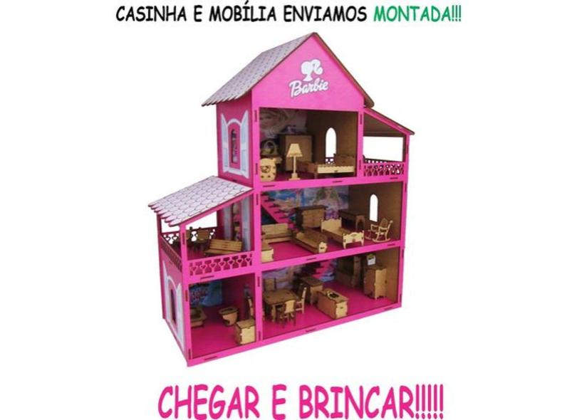 Casinha Casa Boneca Barbie 30 Móveis Tudo Já Montado Mdf no Shoptime