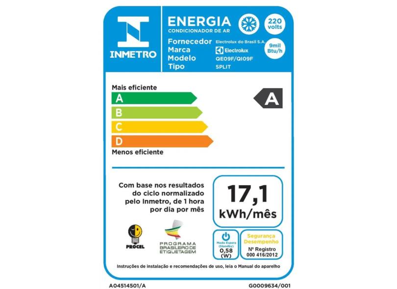 Ar-Condicionado Split Hi Wall Electrolux Inverter Techno 9000 BTUs Inverter Controle Remoto Frio QI09F / QE09F