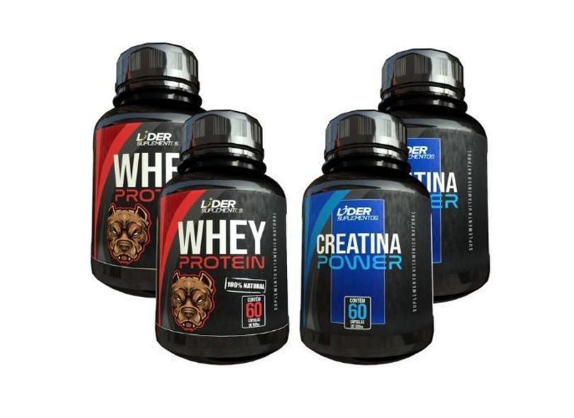 Whey Protein e Creatina Power - 60 cápsulas De 500mg kit com 4 potes ...