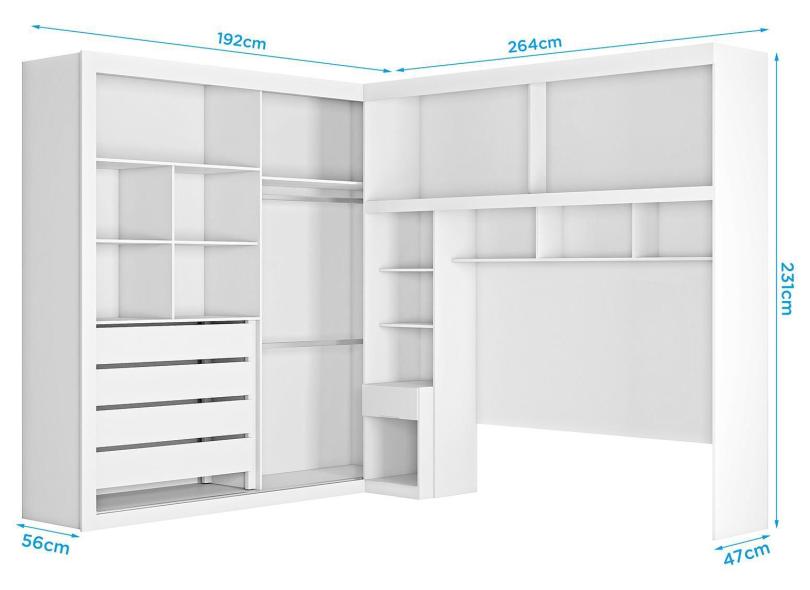 Guarda-Roupa Casal 4 Portas 5 Gavetas com Espelho Milão Europa Móveis