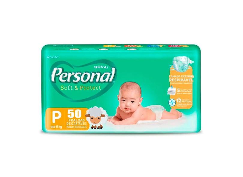 Fralda Personal Soft e Protect Tamanho P 50 Unidades Peso Indicado