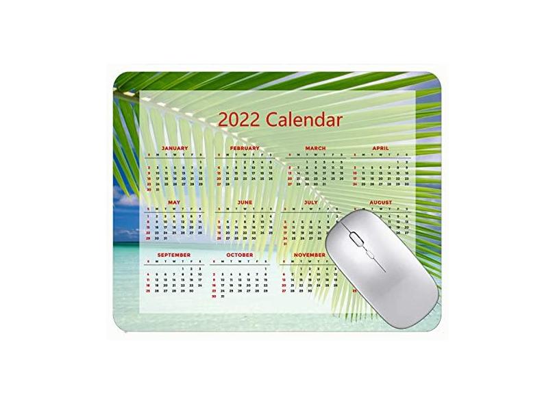 Mouse pad calendário 2022, fonte HD, mouse pad para jogos, folhas de palmeira, verde, tapete para jogos, praia, com bordas costuradas