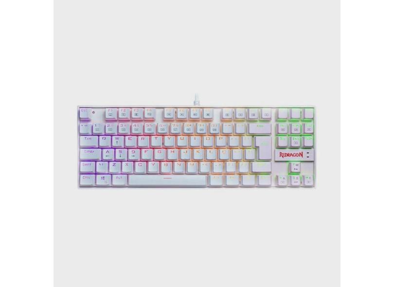 Teclado mecanico USB gamer kumara rgb switch brown redragon K552W-RGB branco
