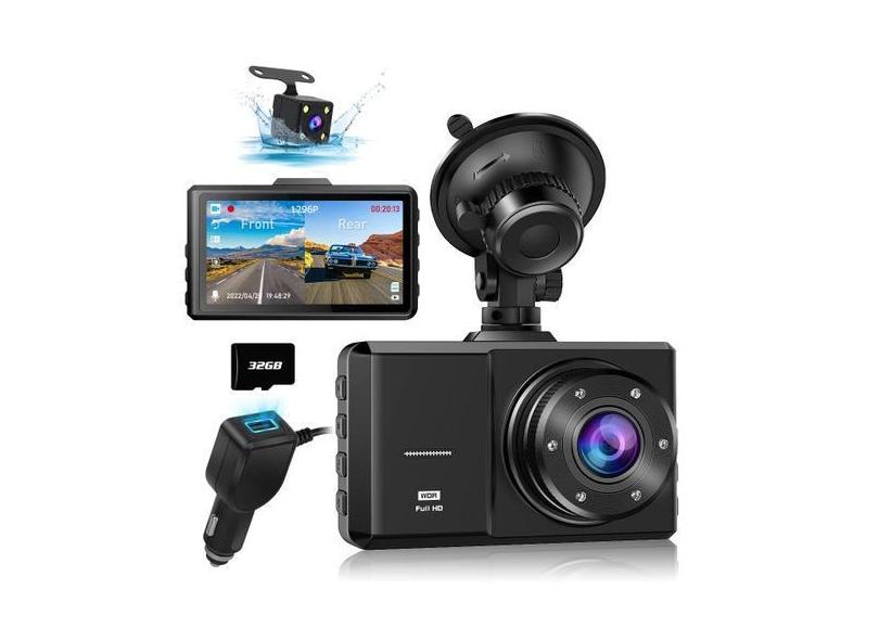 Dash Cam SPADE Dual 1296P frontal e traseira com cartão SD de 32 GB