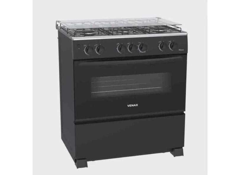 Fogão 6 Bocas Picasso Mesa Inox giii Preto Fosco Gás glp Venax