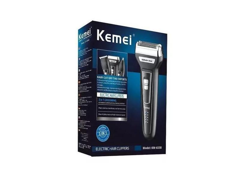 Máquina De Barbear Kemei 3X1 Fazer Pézinho Barba Tirar Pelo Nariz Sem