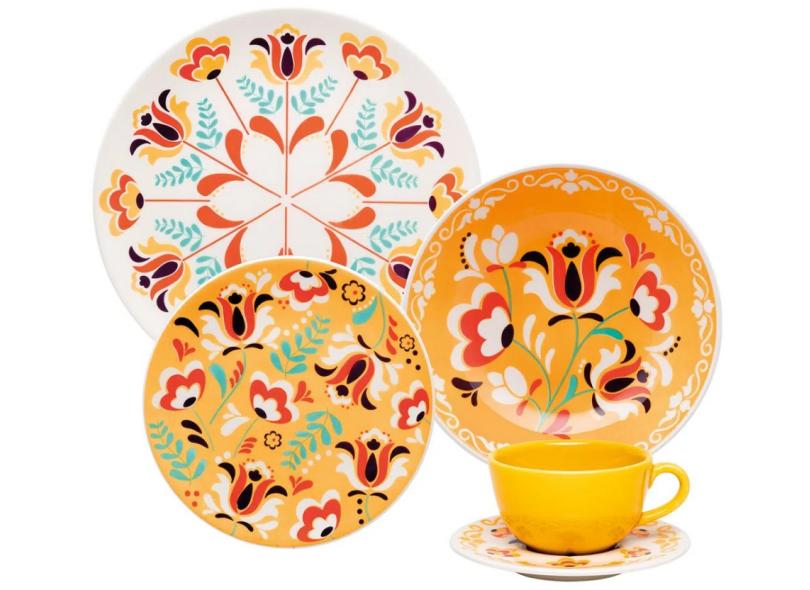Aparelho de Jantar Redondo de Cerâmica 20 peças - Unni Flowers Oxford Porcelanas