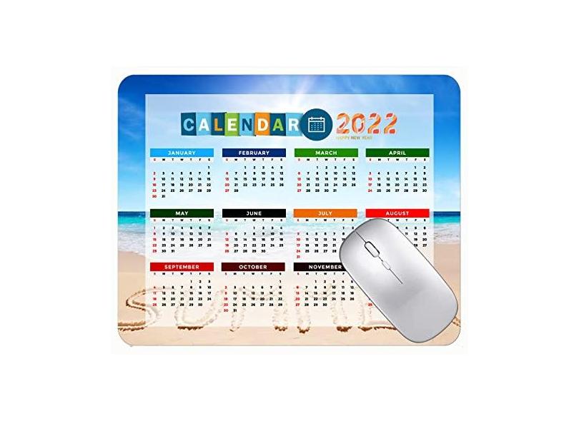 Mouse pad para jogos com calendário 2022, mouse pad para jogos, desenho de areia e sol