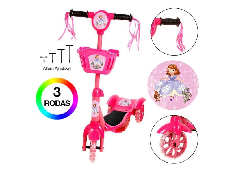 Patinete Infantil Princesinha Sofia 3 Rodas Com Led/Som Rosa