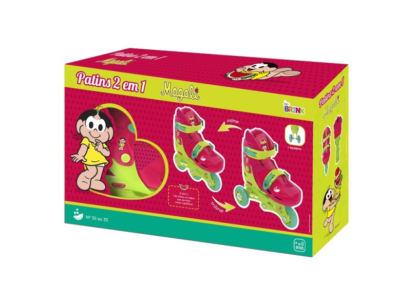 Patins 3 rodas Turma da Mônica Bel Fix 2 em 1 Magali
