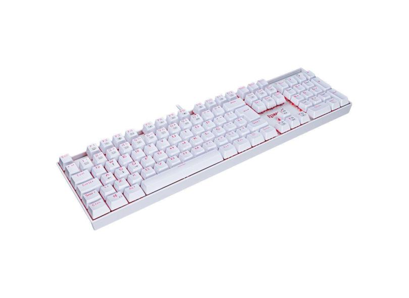 Teclado Mecânico Redragon Mitra Branco Switches Marrom - Iluminação Single RED
