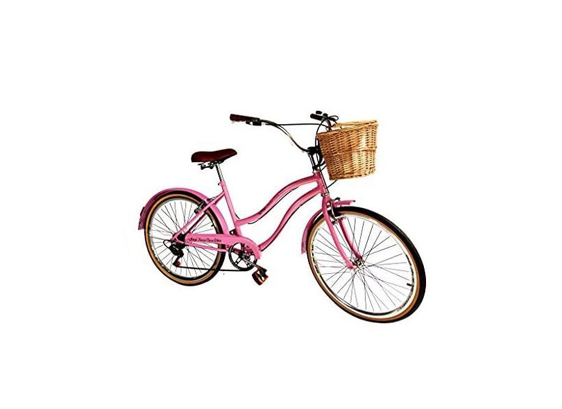 Bicicleta Aro 26 Feminina Retrô Vintage 6 marchas Rosa